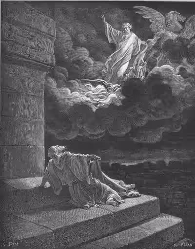 Elijah ascends to Heaven in a Chariot of Fire