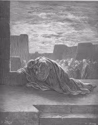 Ezra Kneels in Prayer